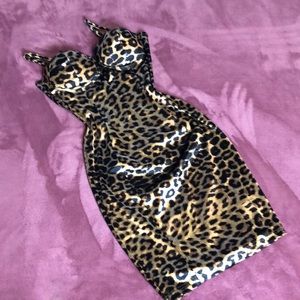 Satin leopard print midi dress